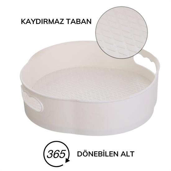 Sepet Bizde ® 360 Derece Dönebilen Mekanizmalı Yuvarlak Tepsi Formlu Sunum ve Servis Organizer Tablası