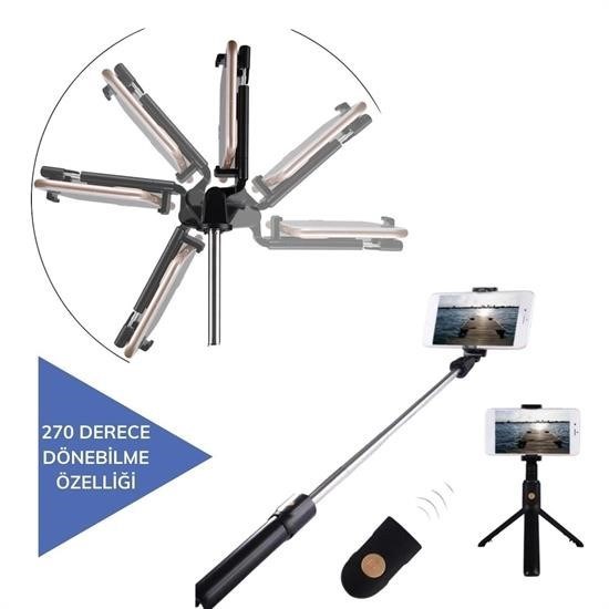 Sepet Bizde ® Sabitlenebilir Cep Telefon Tutucu  Ayarlanabilir Taşınabilir 3 Ayaklı Tripod Selfie Çubuğu