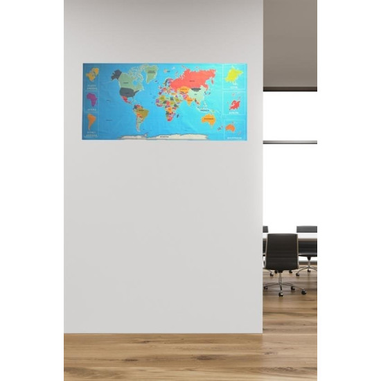 Sepet Bizde ® Renkli Atlas Dünya Haritası Manyetik Yapıştırıcı Gerektirmeyen Duvar Stickerı 118 CM * 56 CM