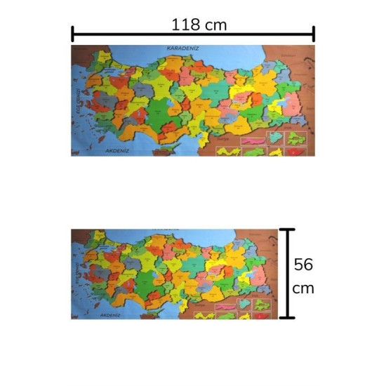 Sepet Bizde ® Renkli Türkiye Haritası Manyetik Yapıştırıcı Gerektirmeyen Duvar Stickerı 118 CM * 56 CM