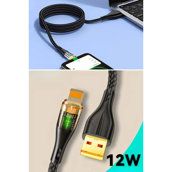 Sepet Bizde ® Led Işık Uçlu Sağlam İp Kablolu USB to Lightning Hızlı Şarj Kablosu