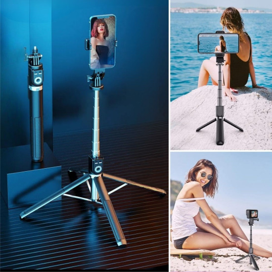 Sepet Bizde ® Fotoğraf Makinası ve Telefon Takılabilen 2si 1 Arada 2.2m Uzayan Selfie Çubuğu Kumandalı Tripod