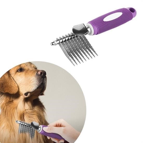 Sepet Bizde ® Düğüm Açıcı Pet Fırçası Emniyetli Uzun ve Çelik Dişli Kedi Köpek Tüy Kıtık Açma Tarağı