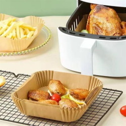 Sepet Bizde ®  100 Adet Air Fryer Pişirme Kağıdı Tek Kullanımlık  Gıda Yağlı Kağıdı Kare Tabak Model