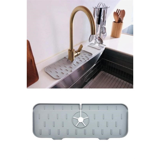 Sepet Bizde ® Lavabo İçin Silikon Esnek Mat Musluk Sapı Damlama Tutucu Raf Mutfak Tezgahı Sıçrama Koruma