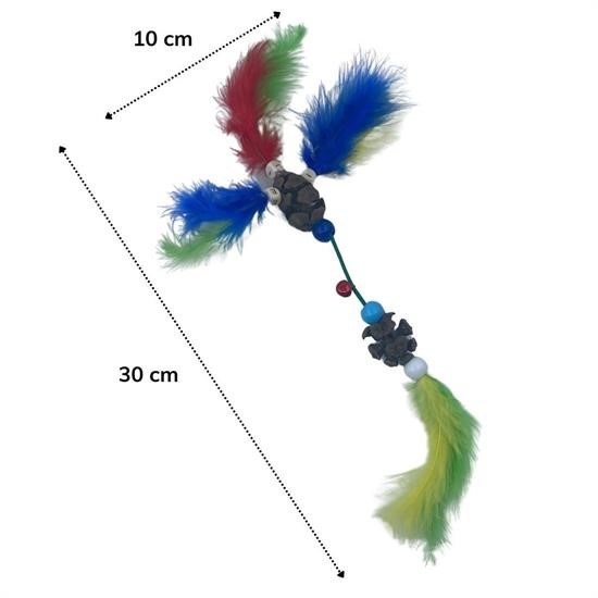 Sepet Bizde ® Tüylü Tahta Boncuklu Zilli Kedi Oyuncağı Çok Renkli Kedi Oyuncak