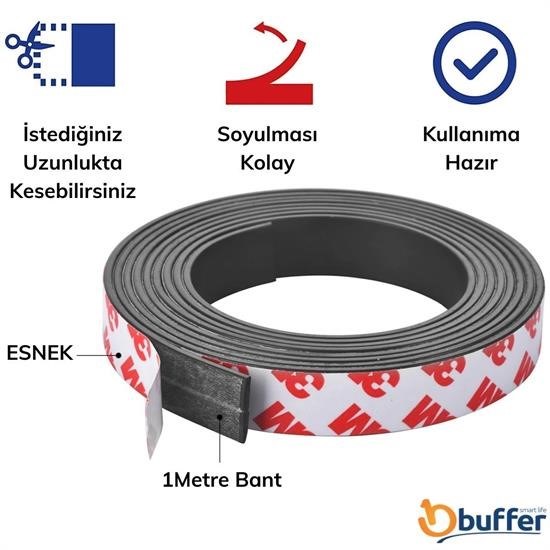 Sepet Bizde Yapışkanlı Şerit Mıknatıs Magnet Kes Kullan Güçlü Sağlam Rulo Çıkarılması Kolay Siyah 2cm x 1 mt