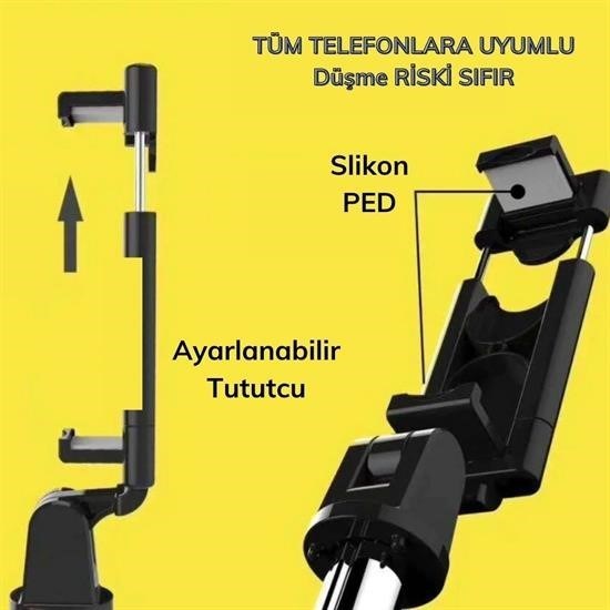 Sepet Bizde ® Sabitlenebilir Cep Telefon Tutucu  Ayarlanabilir Taşınabilir 3 Ayaklı Tripod Selfie Çubuğu