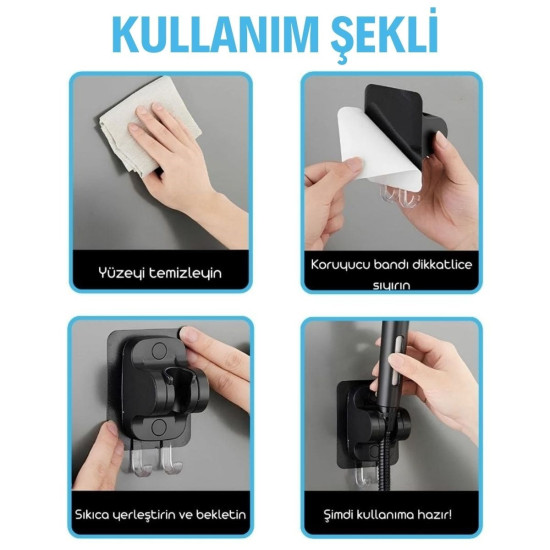 Sepet Bizde ® Kendiliğinden Güçlü Yapışkanlı Askılı Duş Başlık Tutucu