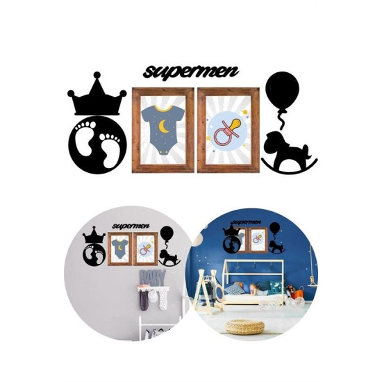 Sepet Bizde ® DECO103 Supermen Dekoratif Duvar Süsü Tablo Aksesuar Ahşap Tasarım Hediye Pano Sticker Seti