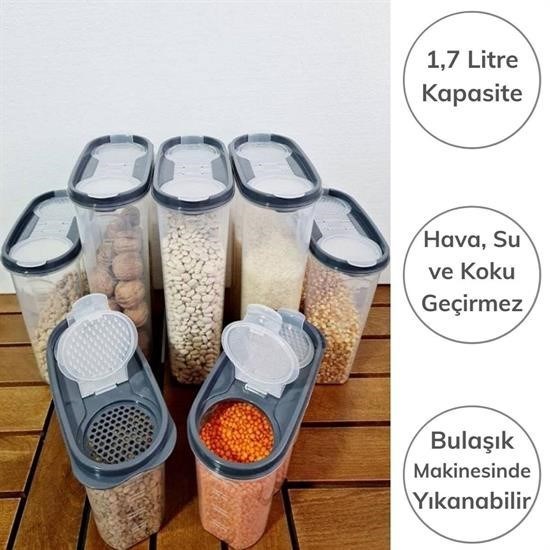 Sepet Bizde ® 2 Kapaklı Ölçekli Erzak Kuru Gıda Saklama Kutusu Kabı - 1,7 Litre - SA935