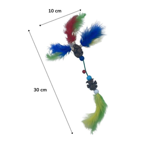 Sepet Bizde ® Tüylü Tahta Boncuklu Zilli Kedi Oyuncağı Çok Renkli Kedi Oyuncak
