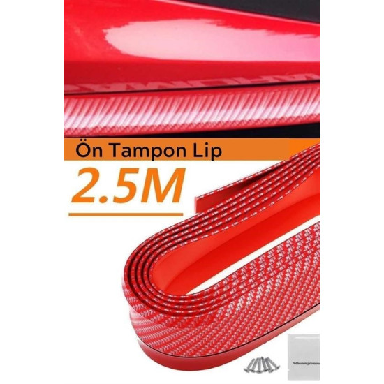 Sepet Bizde ® Kırmızı Renkli 2,5 Metre Araba Oto Ön Tampon Koruyucu Kauçuk Pratik Tampon Şerit Bant Döşeme