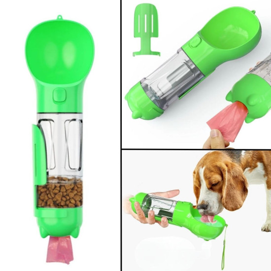 Sepet Bizde ® Taşınabilir Hazneli Mama Kaplı ,Kaka Poşetli Kedi,Köpek Suluğu-300ml