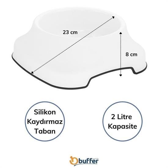 Sepet Bizde ® Silikon Kaydırmaz Taban Plastik Kedi ve Köpek Mama ve Su Kabı 2 L