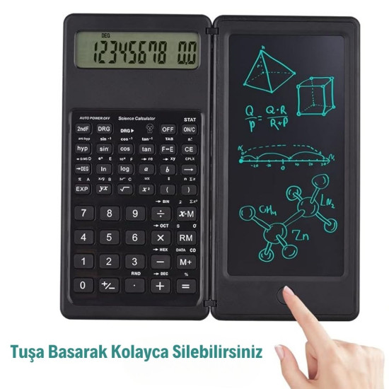 Sepet Bizde ® Silinebilir LCD Yazı Tabletli,Kalemli Katlanabilir Bilimsel Hesap Makinesi