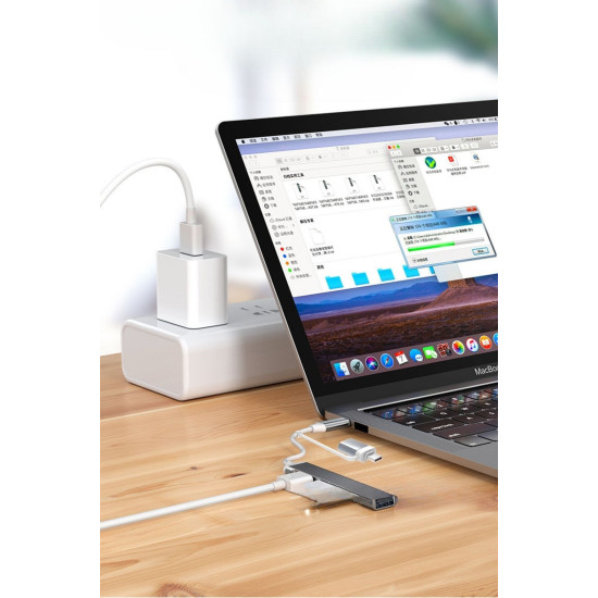 Sepet Bizde ® 4 Port'lu Bağlantı İstasyonu Ultra İnce USB Bölücü TYPE-C tipi Çoklu Arayüz Adaptörü Multi Usb Çoklayıcı