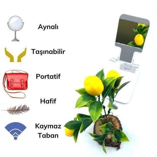 Sepet Bizde ® Siyah Aynalı Cep Telefonu Sabitleyici Stand Katlanabilir Ayarlanabilir Telefon Standı