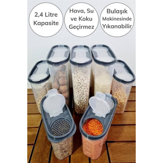 Sepet Bizde ® 2 Kapaklı Ölçekli Erzak Kuru Gıda Saklama Kutusu Kabı 2,4 Litre-SA940