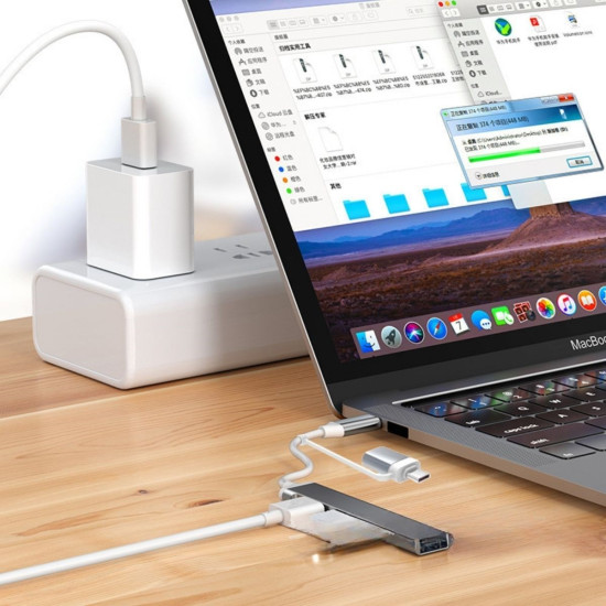 Sepet Bizde ® 4 Port'lu Bağlantı İstasyonu Ultra İnce USB Bölücü TYPE-C tipi Çoklu Arayüz Adaptörü Multi Usb Çoklayıcı