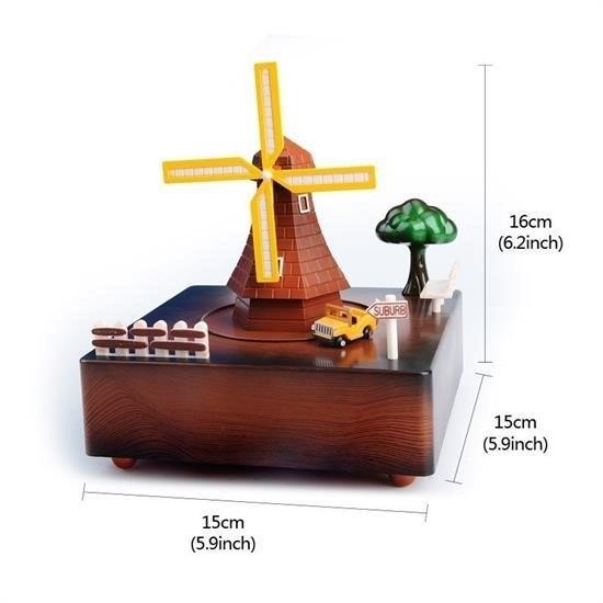 Sepet Bizde ® Dekoratif Mandallı Kurmalı Hareketli Arabalı Sesli Değirmen Müzik Kutusu