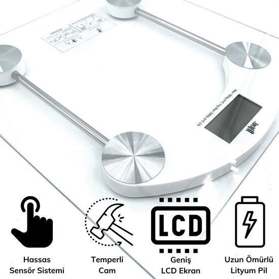 Sepet Bizde ® Dijital Kare Cam Baskül Darbelere Karşı Dayanıklı Terazi Yüksek Hassasiyetli Tartı Tf 1052