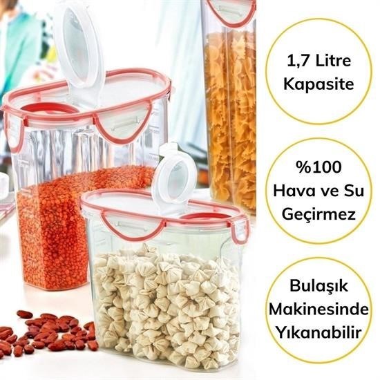 Sepet Bizde ® Kilitli Kapaklı Contalı Hava,Su Sıvı Geçirmez 1,7 Litre Erzak Saklama Kabı-SA585