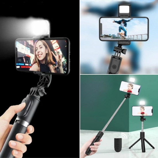 Sepet Bizde ® Kendiliğinden Işıklı Masaüstü Tripod Olabilen Telefon Tutuculu Kablosuz Kumandalı Selfie Çubuğu