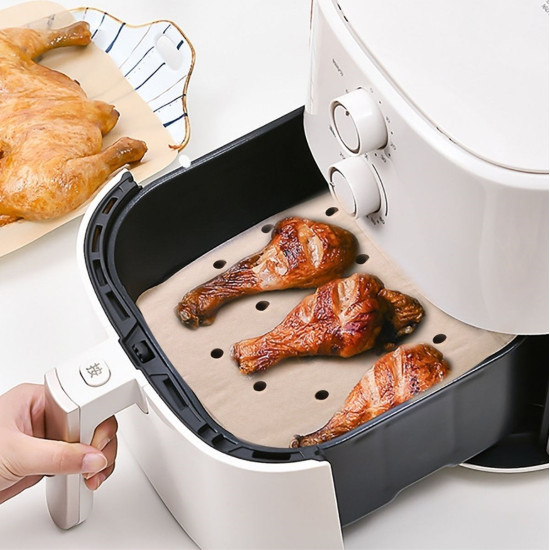 Sepet Bizde ® 250 Adet Air Fryer Pişirme Kağıdı Tek Kullanımlık Hava Fritöz Yağ Geçirmez Yapışmaz Gıda Pişirme Kağıdı Delikli Kare Model