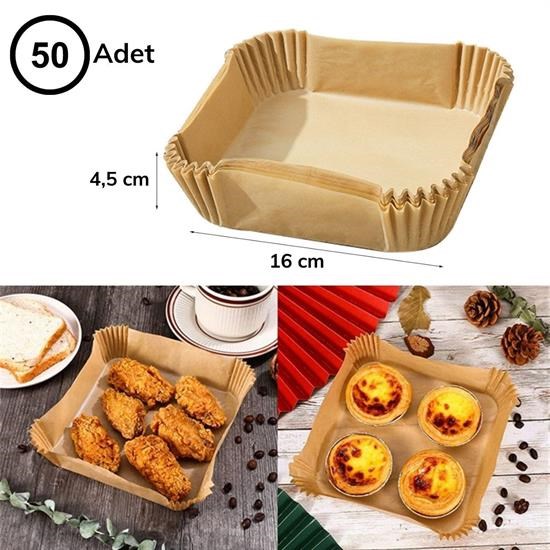 Sepet Bizde ®  100 Adet Air Fryer Pişirme Kağıdı Tek Kullanımlık  Gıda Yağlı Kağıdı Kare Tabak Model