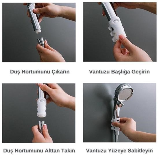 Sepet Bizde ® Banyo Duş Başlığı Tutucu Silikon Güçlü Vantuz Vakum Aparatı