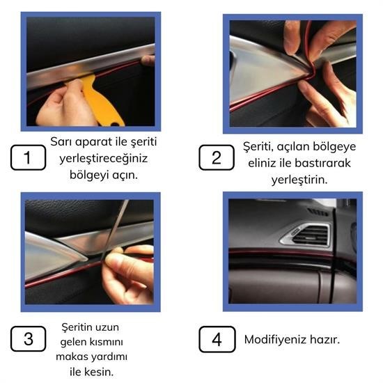 Sepet Bizde ® Mavi Araba Oto Trim Dekorasyon Şeridi Kauçuk Elastik Kolay Kurulum 5 metre Şerit Bant