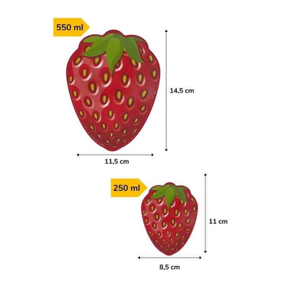 Sepet Bizde ® 2'li İç İçe Geçebilen Çilek Model Saklama ve Beslenme Kabı Seti (550 ml + 250 ml)