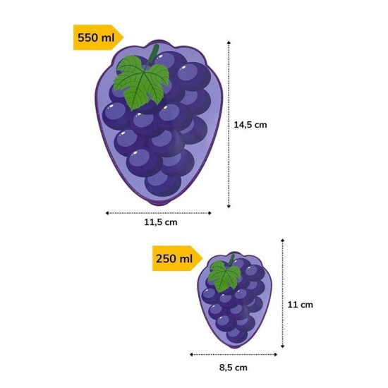 Sepet Bizde ® 2'li İç İçe Geçebilen Üzüm Model Saklama ve Beslenme Kabı Seti (550 ml + 250 ml)