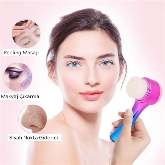 Sepet Bizde ® Çift İşlevli Renkli Cilt Yüz Temizleme Fırçası Peeling Masaj Etkili Gözenek Temizleyici Alet