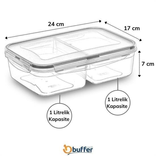 Sepet Bizde ® 2 Bölmeli 1+1 Litre Kilitli Kapaklı Erzak Saklama Kabı LC-525